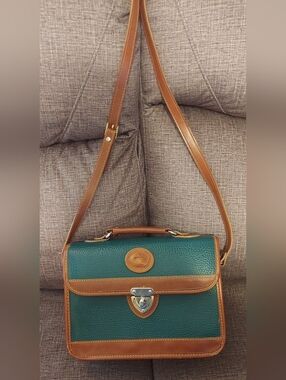 Dooney & Bourke Teal Pebbled Leather All Weather Satchel with Brown Trim